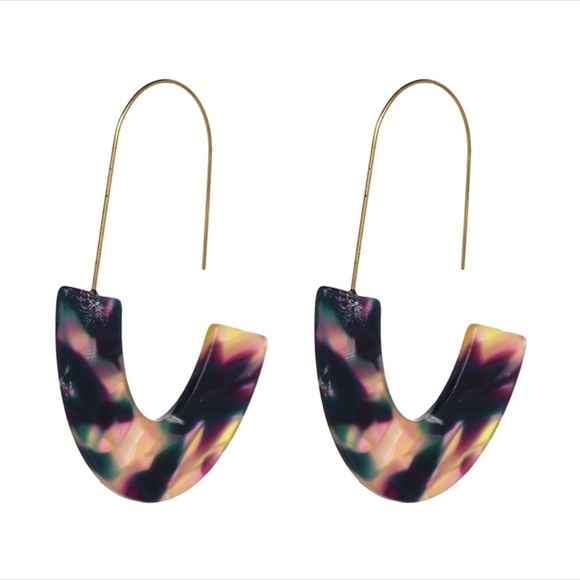 Golden Threads Jewelry - Multi color Wire Hoop Drop Resin Earrings
